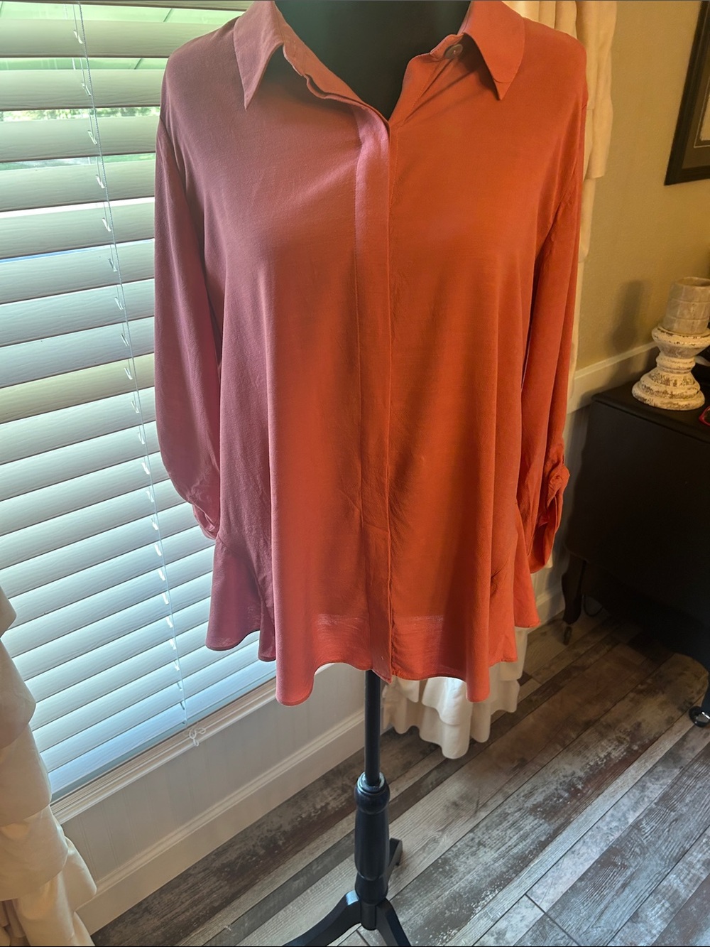Soft Surroundings Long-Sleeve Collared Tunic in Burnt Orange